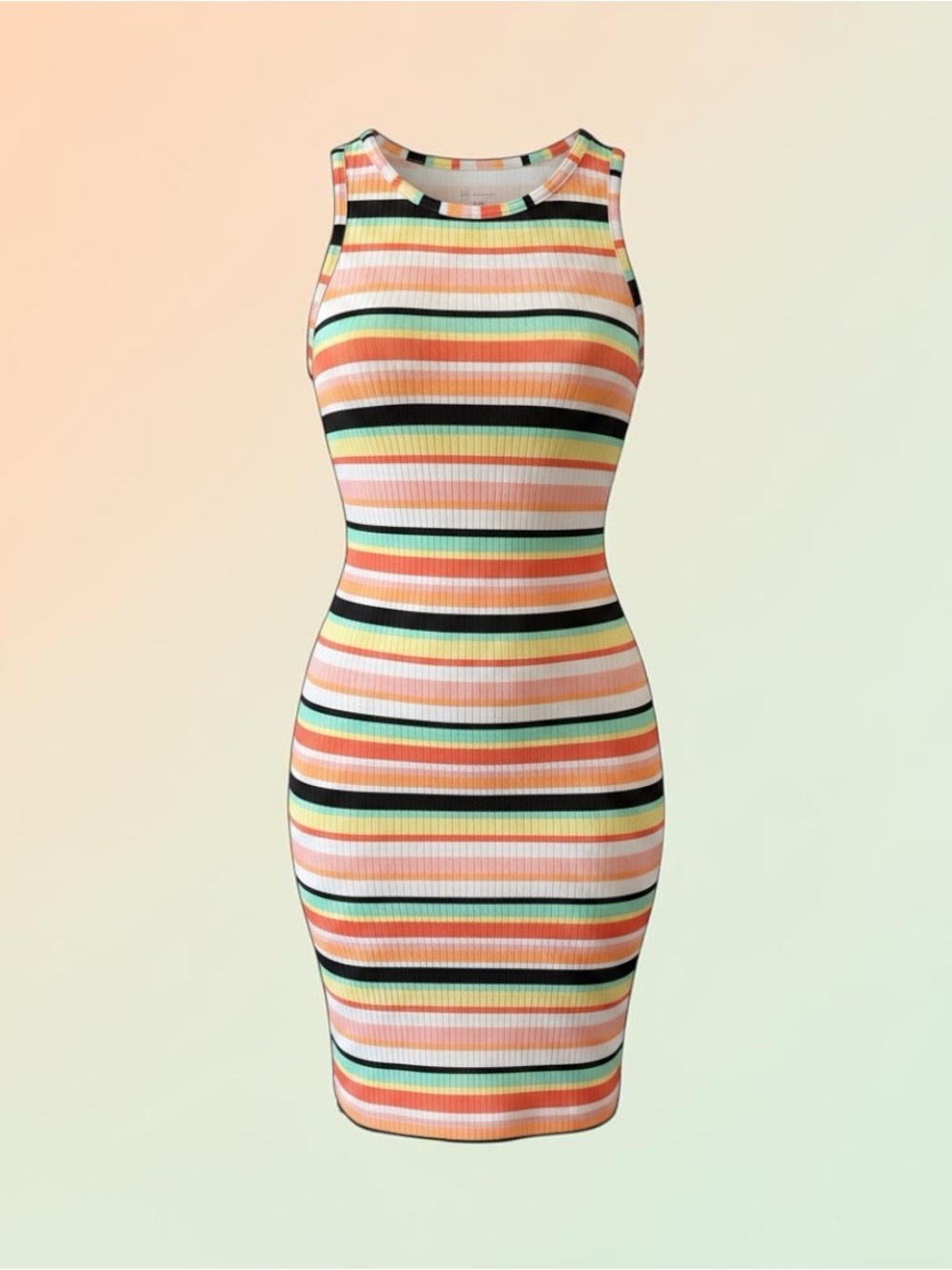 No Boundaries Striped Ribbed Tank Dress in Peach, Mint & Black-NWOT